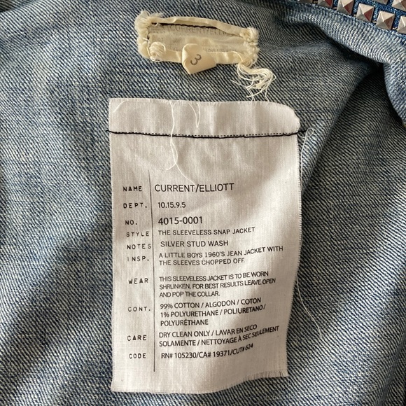 Current/ Eliott silver stud collar denim vest L - Picture 4 of 7